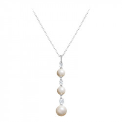 Elsa Lee Paris sterling silver necklace with 3 white pearls and 2 clear Cubic Zirconia