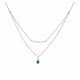 Emerald green teardrop or pear cut double row necklace in silver by Elsa Lee Paris 