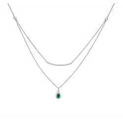 Emerald green teardrop or pear cut double row necklace in silver by Elsa Lee Paris 