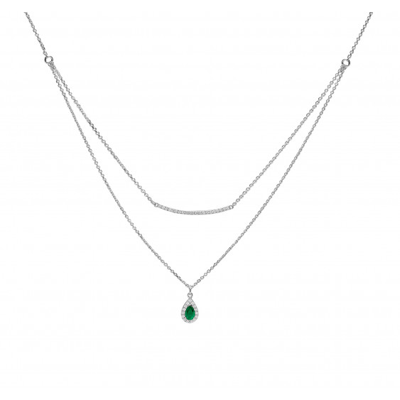 Collier émeraude goutte d'eau en argent et son pendentif taille poire couleur vert émeraude