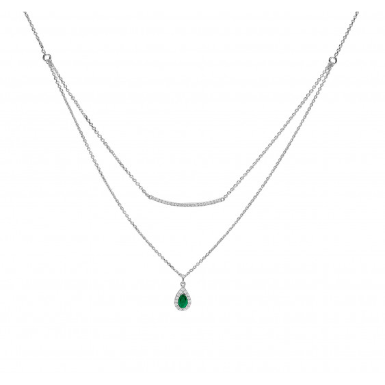 Emerald green teardrop or pear cut double row necklace in silver by Elsa Lee Paris 