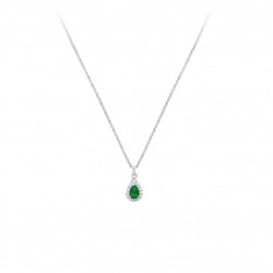 Emerald green tear shaped pear cut pendant on a silver necklace by Elsa Lee Paris 