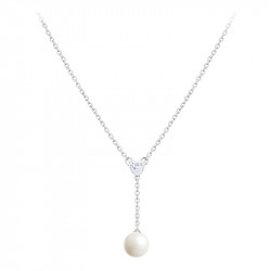 Elsa Lee Paris sterling silver necklace with 1 white pearl and 1 heart shaped clear Cubic Zirconia