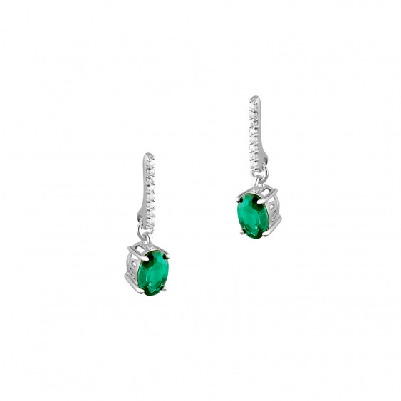 Boucles d'oreilles pendantes emeraude verte Argent 925 - Ninanina