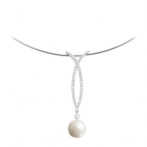 Collier perle blanche pendante en argent 925 par Elsa Lee