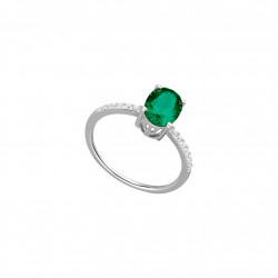 Bague solitaire vert émeraude accompagné en argent 925 bague fine verte par Elsa Lee Paris 