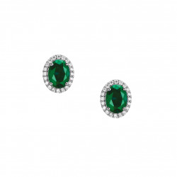Boucles d'oreilles puces taille oval vert émeraude collection de bijoux habillé en argent par Elsa Lee Paris 