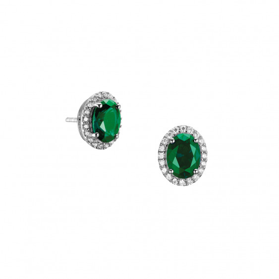 Oval cut Emerald green studs earrings silver jewellery by Elsa Lee Paris 