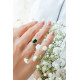 Emerald green ring with its emerald cut cubic zirconia by Elsa Lee. Silver ring green stone square