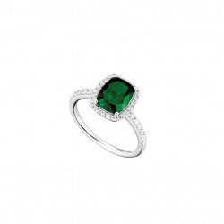 Bague taille émeraude vert forêt en argent par Elsa Lee Paris bague rectangle traditionnel en argent et pierre vertea