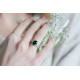 Emerald green oval cut 3 row paved silver ring by Elsa Lee PARIS traditional design