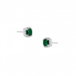 puces d'oreilles vert émeraude design traditionnel carré avec son entourage - boucles d'oreilles vert émeraude en argent