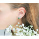 puces d'oreilles vert émeraude design traditionnel carré avec son entourage - boucles d'oreilles vert émeraude en argent