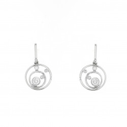 Drop silver earrings with close sets cubics zirconia on a circle coin rond pendant close sets - French jewellery designer Elsa L