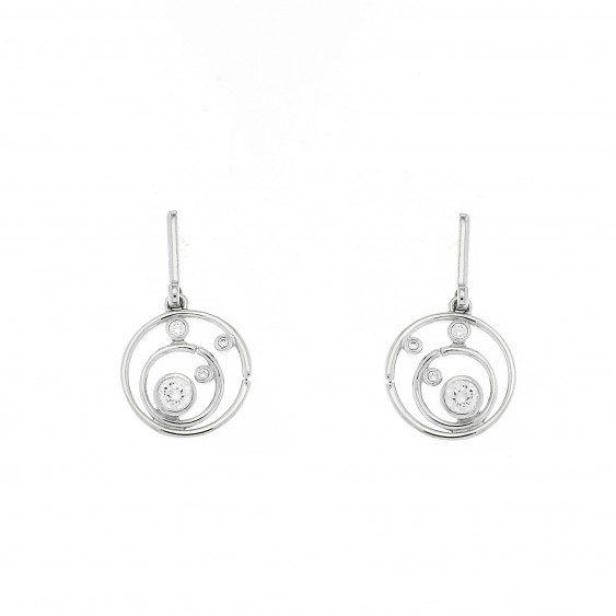 Drop silver earrings with close sets cubics zirconia on a circle coin rond pendant close sets - French jewellery designer Elsa L