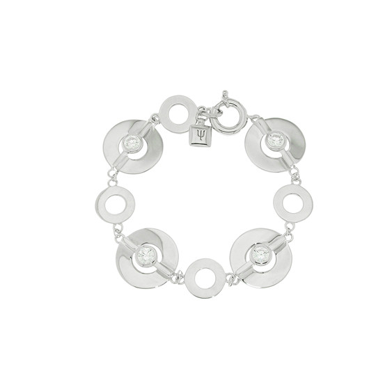 Bulky silver bracelet with silver circles by French jewellery designer Elsa Lee Paris 