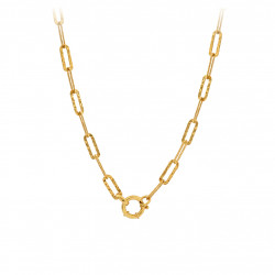 Hammered link golden necklace snaplink circle pendant karabiner by Elsa Lee Paris 