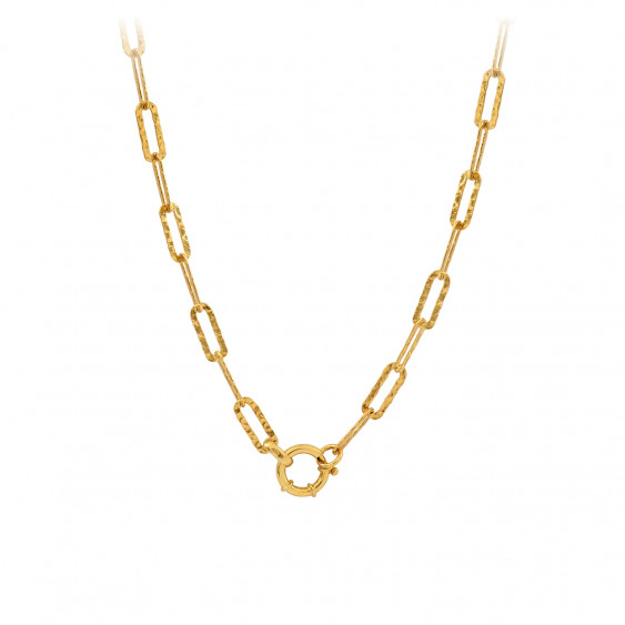 Hammered link golden necklace snaplink circle pendant karabiner by Elsa Lee Paris 