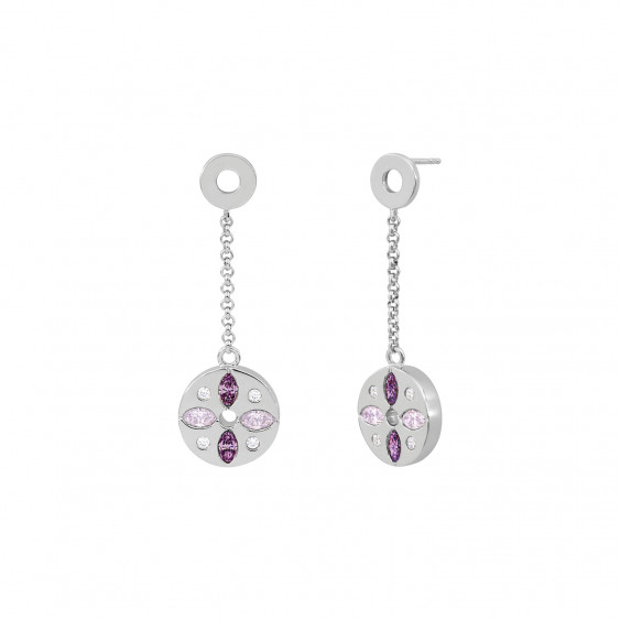 Purple wind rose earrings silver by French jewellery designer Elsa Lee. Drop silver earrings rose wind