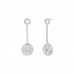 boucles d'oreilles rose des vents pendantes en argent par créatrice de bijoux Elsa Lee. Boucles d'oreilles Rosace