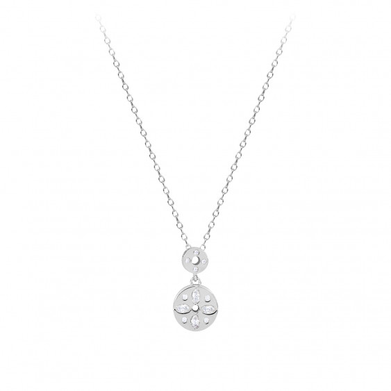 Wind rose necklace in silver with white stones by French jewellery designer Elsa Lee paris 