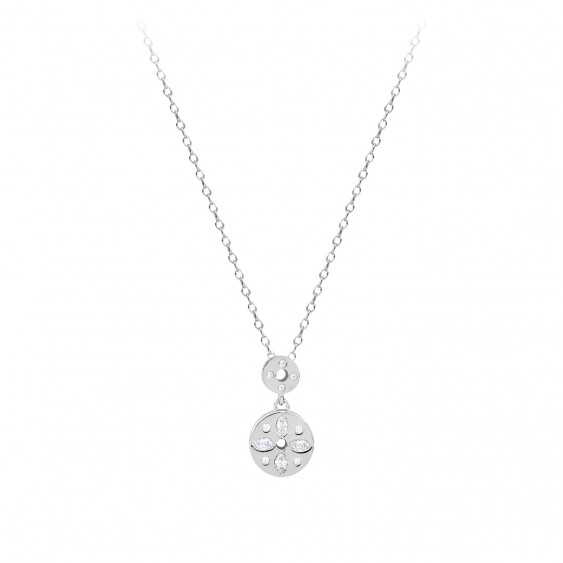 Wind rose necklace in silver with white stones by French jewellery designer Elsa Lee paris 