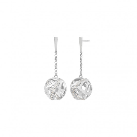 Silver Sphere dangling earrings Sphere atlas jewellery design by Elsa Lee Paris 