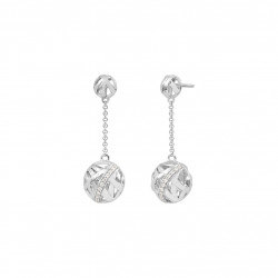 boucles d'oreilles pendantes argent sphere atlas lune ronde chaine par Elsa Lee Paris 