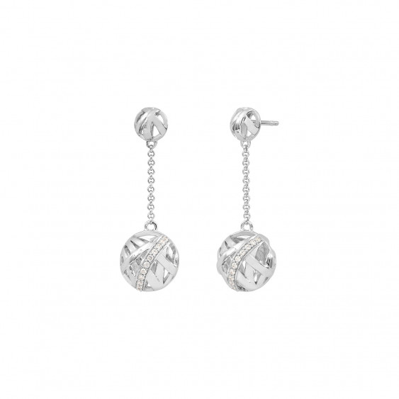 boucles d'oreilles pendantes argent sphere atlas lune ronde chaine par Elsa Lee Paris 