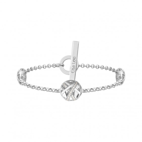 Silver bracelet with 3 balls sets with cubics zirconia by Elsa Lee Paris 