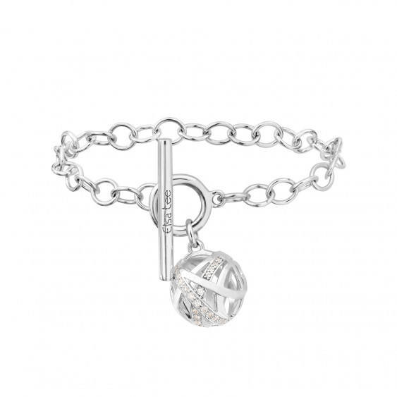 Stylish globe pendant bracelet in 925 silver with a T claps by Elsa Lee Paris 