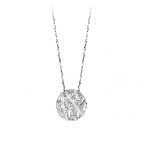 Long chain necklace with a silver globe by Elsa Lee Paris 