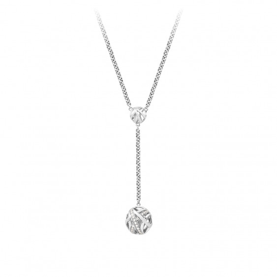 Collier cravate en argent collier décolleté sphere collier long argent rond globe Elsa Lee Paris