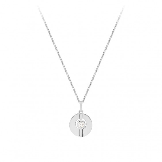 collier pièce asiatique en argent avec son serti clos par elsa lee paris