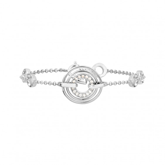 bulky sizeable silver bracelet with circle design by french designer Elsa Lee Paris 
