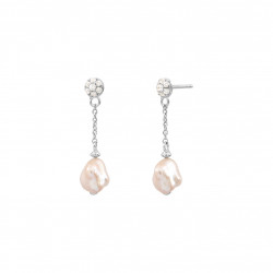 Natural pink baroque pearl dangling earrings by French jewellery designer Elsa Lee - dangling natural pink pearl
