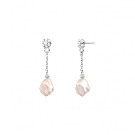 boucles d'oreilles perles naturelles rose baroque en argent par Elsa Lee. Boucles pendantes perles d'eau douce