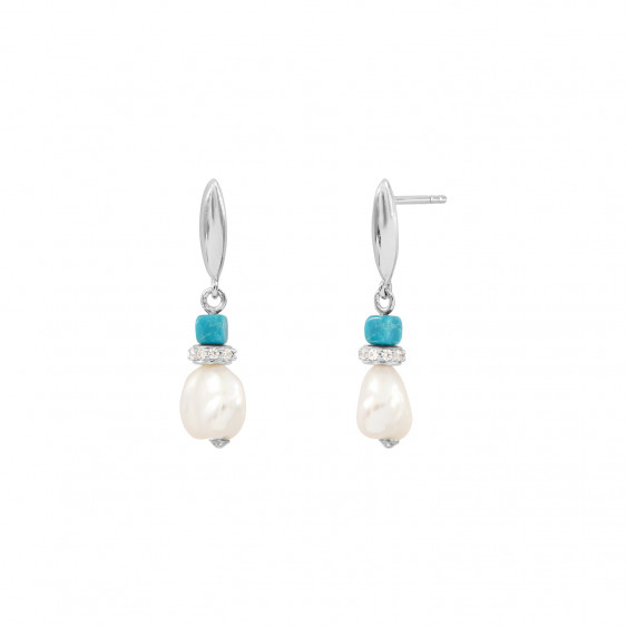 Dangling white baroque pearl earrings by French jewellery designer Elsa Lee Paris - white natural pearl earrings