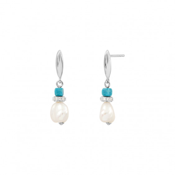 boucles d'oreilles perles blanches naturelles baroque monture argent par créatrice de bijoux Elsa Lee - boucles pendantes
