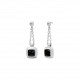 boucles d'oreilles pendantes chaine pierres noires carré obsidienne boucle par Elsa Lee PARIS 