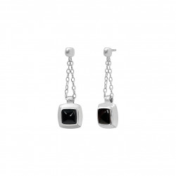 Square black stone dangling earrings silver by Elsa Lee PARIS 