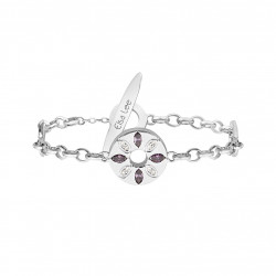 Bracelet Rosace et Rose des Vents en argent médaillon argent pierres violettes et blanches