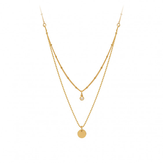 Collier doré 2 rangs chaînes médaillon doré et serti clos collier doré minimaliste et design simple bijou cadeau idéal