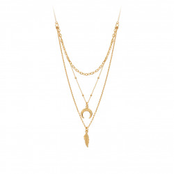 Moon and Feather golden necklace with 3 different chains bohème chic style by ELSA LEE Paris