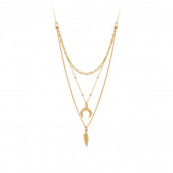 Moon and Feather golden necklace with 3 different chains bohème chic style by ELSA LEE Paris