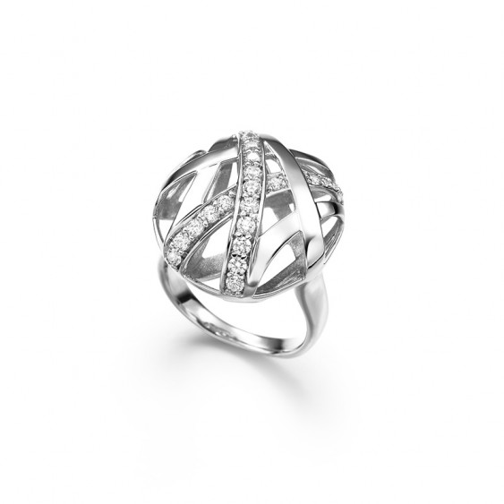 Bague Volumineuse en argent épurée avec sphère argent contemporain stylisé atlas boule ronde Elsa Lee Paris