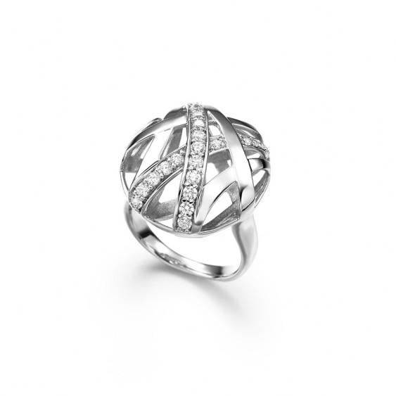 Silver Ring contemporary design round globe ring design silver Elsa Lee Paris 