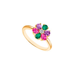 Bague jaune fleur pétales violettes roses vertes bijou argent bague dorée fleur par ELSA LEE Paris 