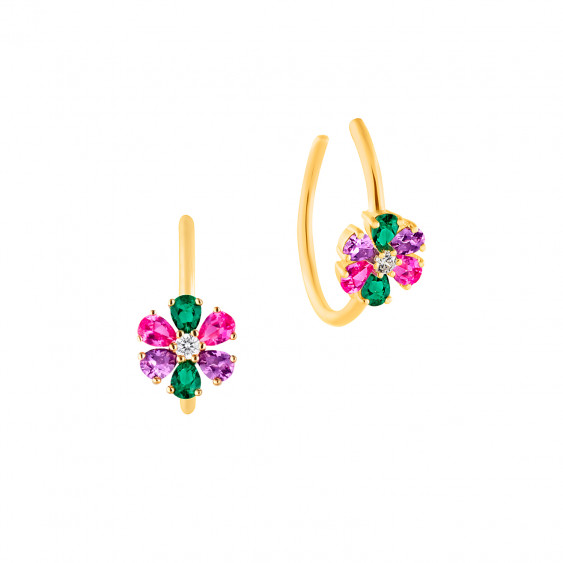 Boucles d'oreilles fleur dorée demi créoles jaune fleur couleur par Elsa Lee Paris