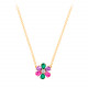 Collier jaune Fleur doré pendentif fleur avec pétales fuchsia, vertes, violetes bijou argent doré - Elsa Lee Paris